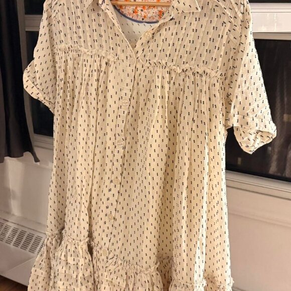 Cream and blue polka dot dress with ruffles #polkadot #ruffles - Picture 1 of 1